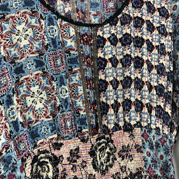 American Rag Dress Women’s M Blue Red Black Ivory Floral Geometric Pattern - Picture 6 of 7